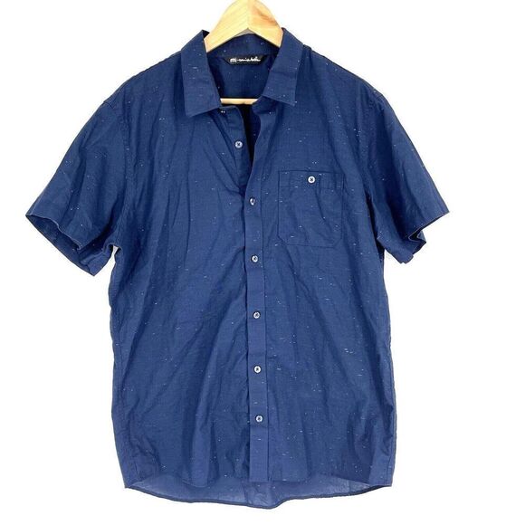 Travis Mathew Shirt Size Large Mens Navy Blue Button Up Short Sleeve Studebaker - Picture 1 of 8
